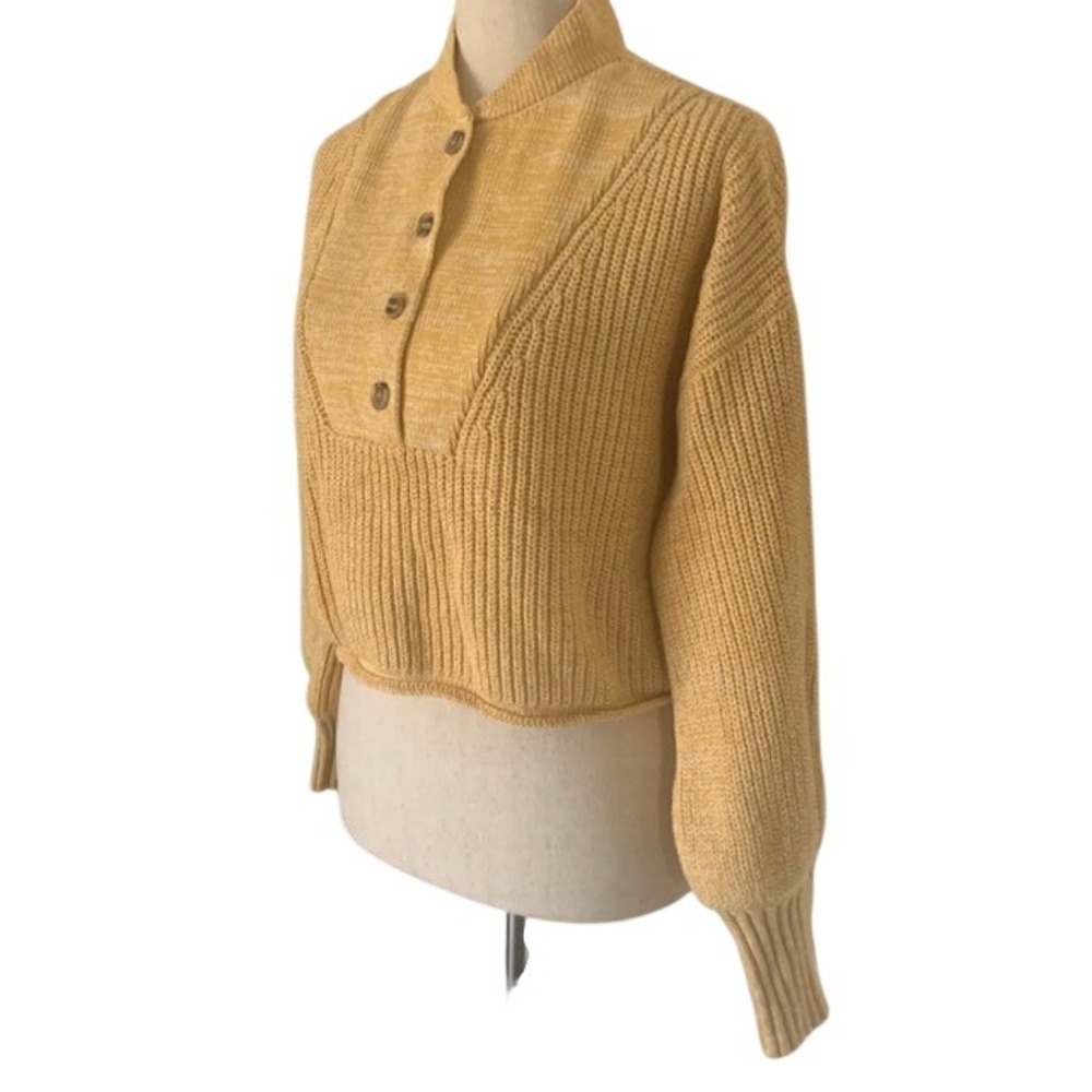 Oversized Semi-Cropped Sweater S Yellow Tan Knit Soft Cozy Dark Academia EUC